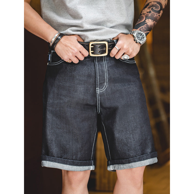 13.5oz Silver Denim生デニムショーツ