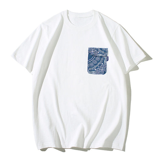 古布ポケット高品質合わせやすい半袖Tシャツ