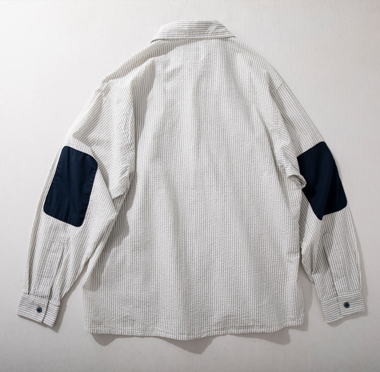 パッチ切り替え春夏メンズ長袖シャツ