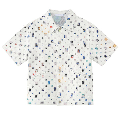 [M~5XL]ダメージ加工フリンジ付き半袖シャツ