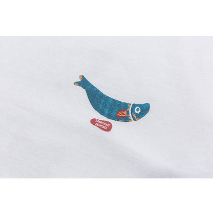 「山野の小魚」プリントコットン半袖Tシャツ