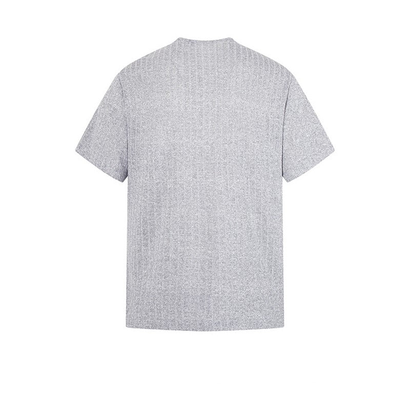 フックボタン付きヘンリーネック ニット T シャツ