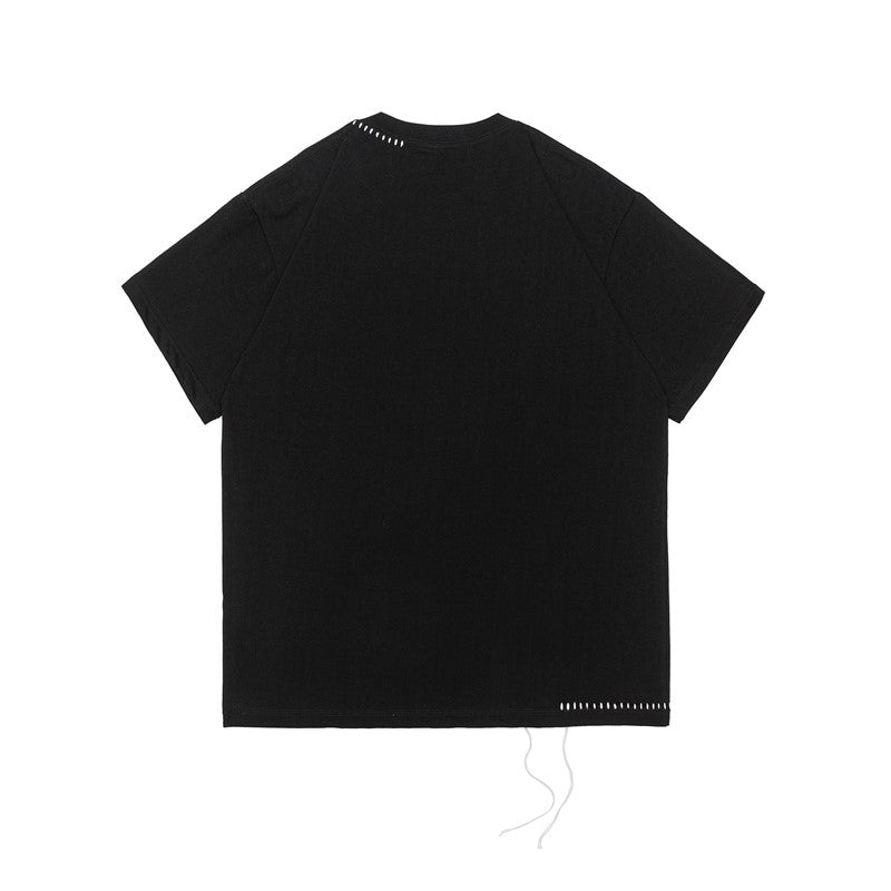 Cleanfitヒモ付き刺繍入りストレッチ半袖Tシャツ