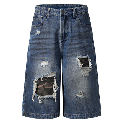 ダメージ加工7分丈デニムショットパンツ