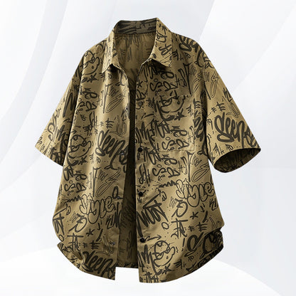 3色展開　イラスト半袖折り襟シャツ