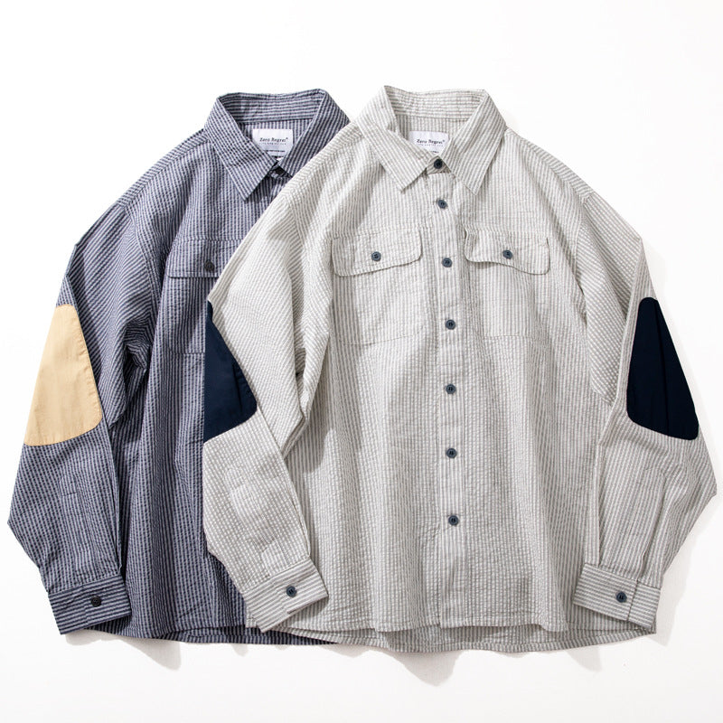 パッチ切り替え春夏メンズ長袖シャツ