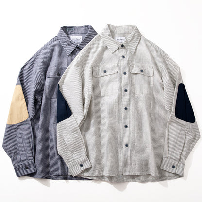 パッチ切り替え春夏メンズ長袖シャツ