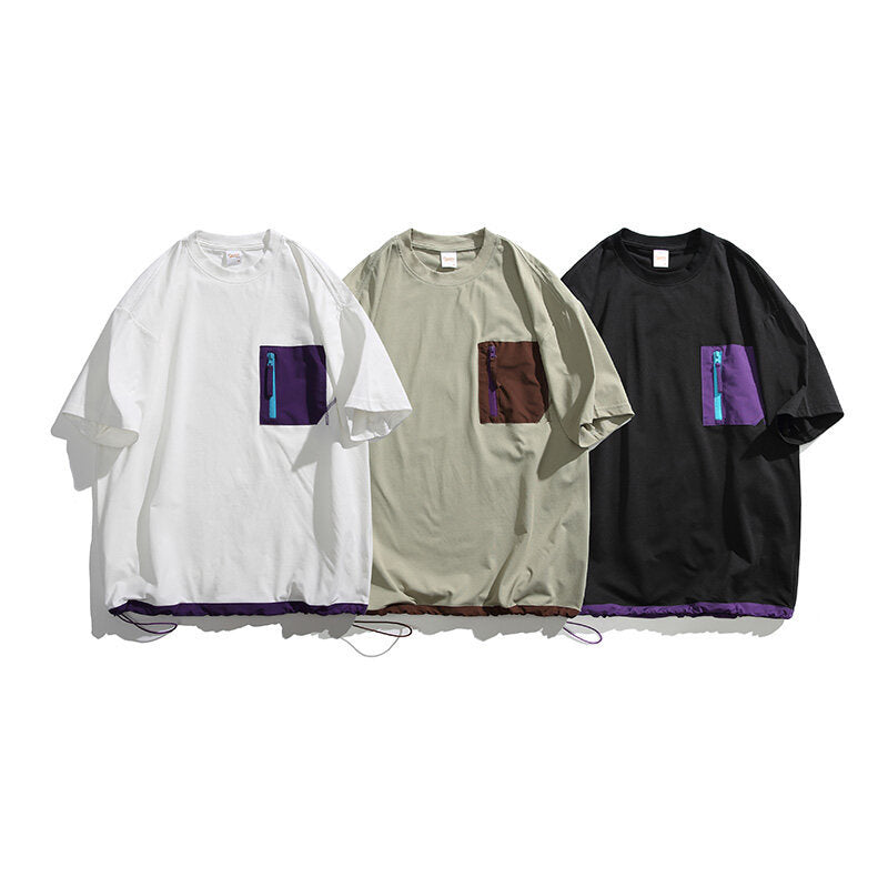 アウトドア風ポケット付き配色Tシャツ