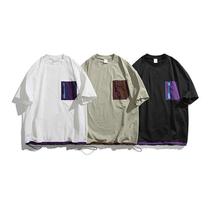アウトドア風ポケット付き配色Tシャツ