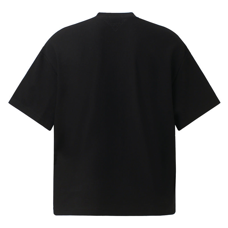 猫プリント半袖ワッフルＴシャツ黒