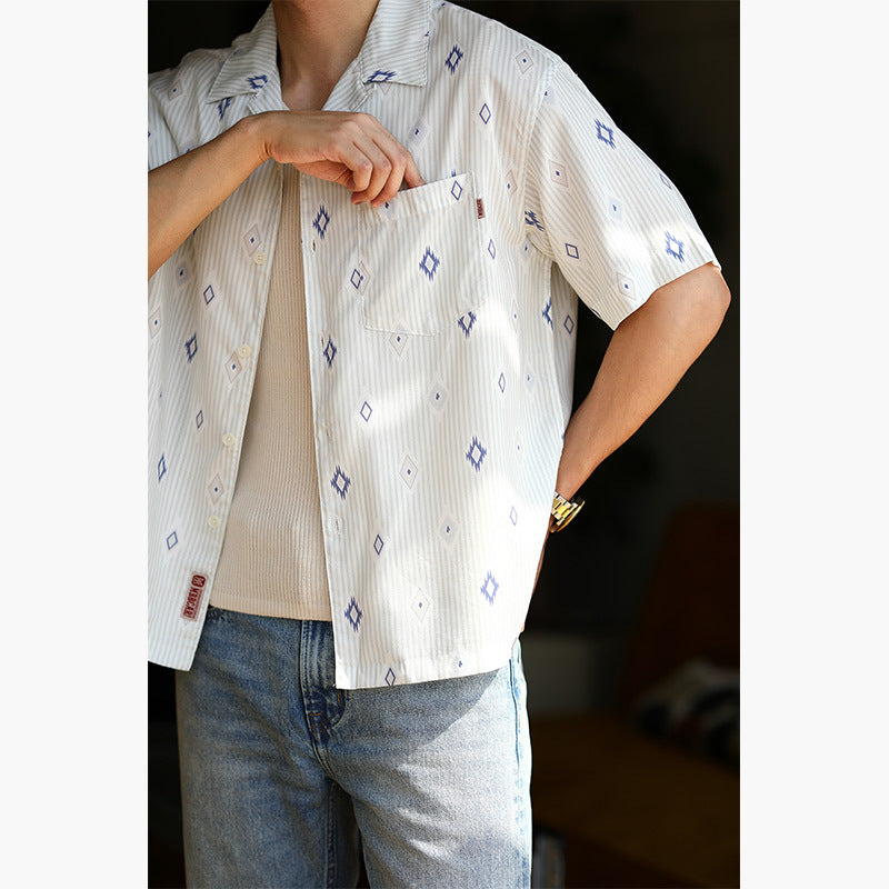 エスニック調 チマヨ柄ストライプ高品質半袖シャツ