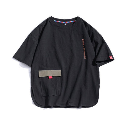 3色展開bigポケット付きリネン半袖Tシャツ