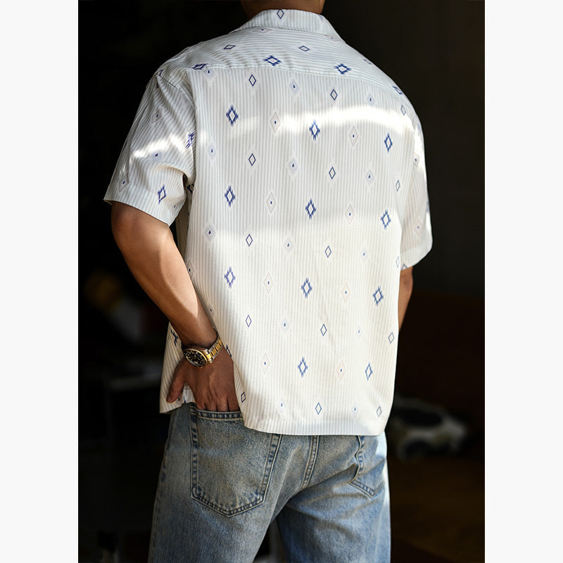 エスニック調 チマヨ柄ストライプ高品質半袖シャツ