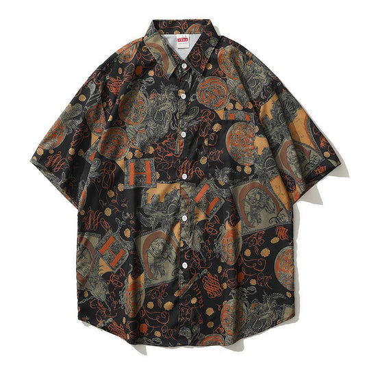 レトロ風ゆったり感花柄アロハシャツ