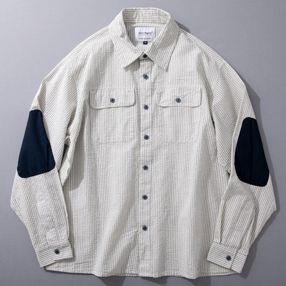 パッチ切り替え春夏メンズ長袖シャツ