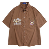 夏らしい刺繍花レトロ半袖シャツ