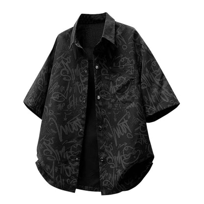 3色展開　イラスト半袖折り襟シャツ