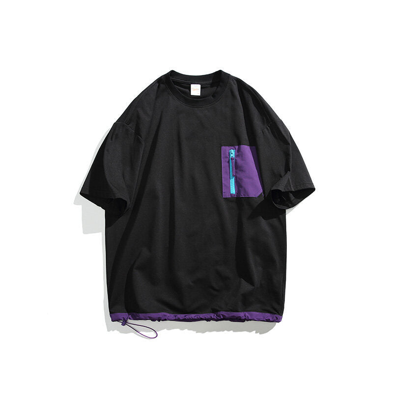 アウトドア風ポケット付き配色Tシャツ
