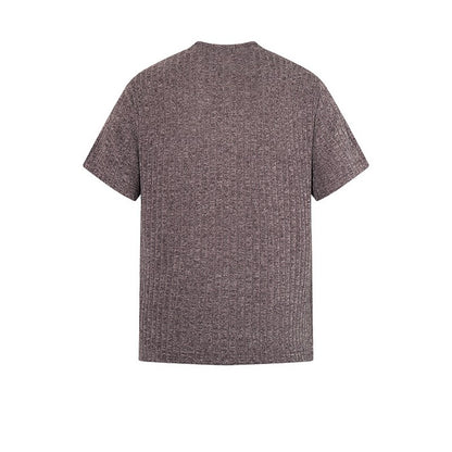 フックボタン付きヘンリーネック ニット T シャツ