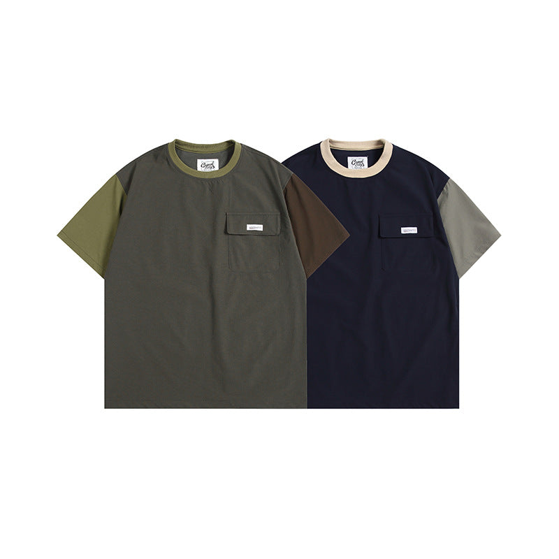 ファッション切り替えポケット半袖Tシャツ