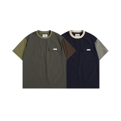 ファッション切り替えポケット半袖Tシャツ