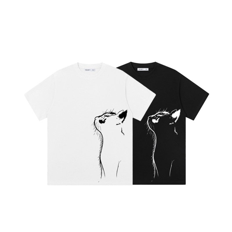 猫プリントシンプルＴシャツ2色