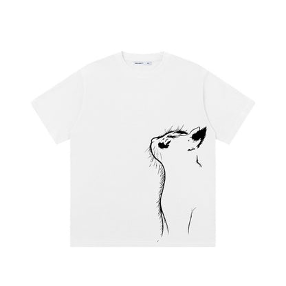 猫プリントシンプルＴシャツ2色