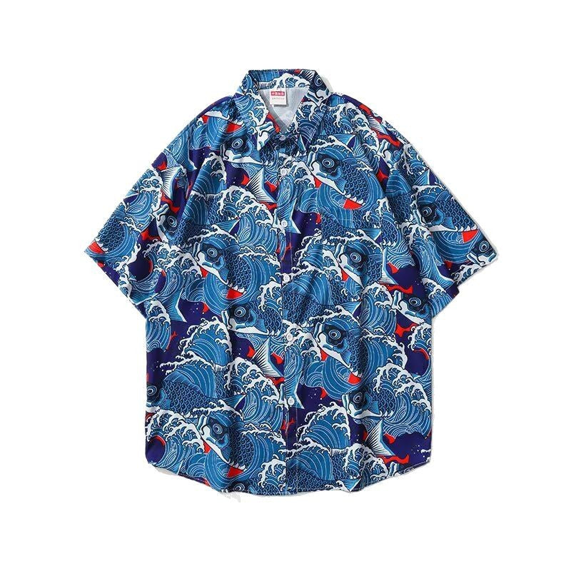「沖浪金魚」サイズ感アロハシャツ