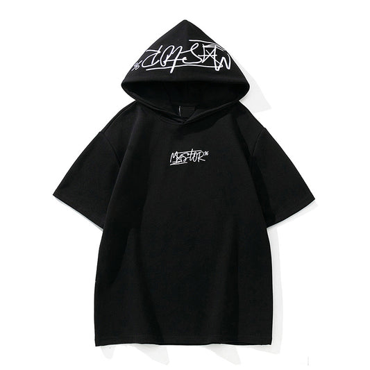 刺繍入りフード付き半袖Ｔシャツ2色展開