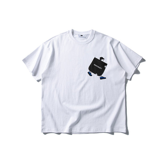 ポケット刺繍クルーネック白Ｔシャツ