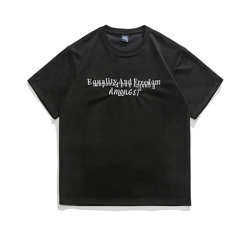 レトロスエードアルファベット半袖Tシャツ