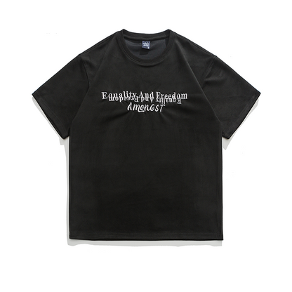 レトロスエードアルファベット半袖Tシャツ