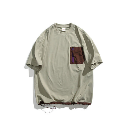 アウトドア風ポケット付き配色Tシャツ