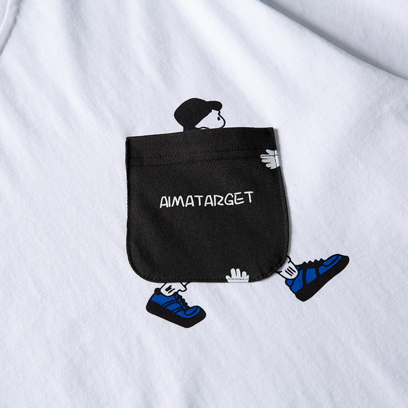 ポケット刺繍クルーネック白Ｔシャツ