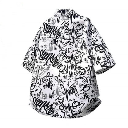 3色展開　イラスト半袖折り襟シャツ