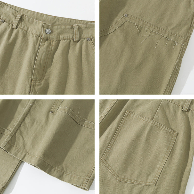 2色展開　フェイクパッチコットンキャンバススラックスパンツ