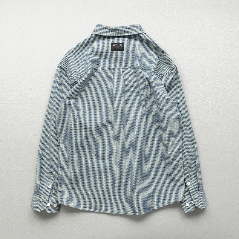[M-4XL]サイズ豊富ストライプ長袖シャツ