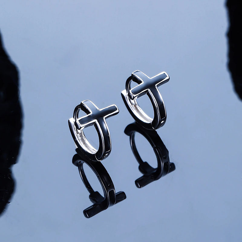 黒クロスメンズピアス