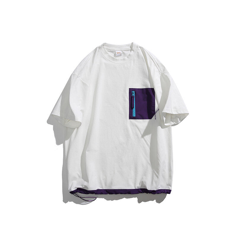 アウトドア風ポケット付き配色Tシャツ