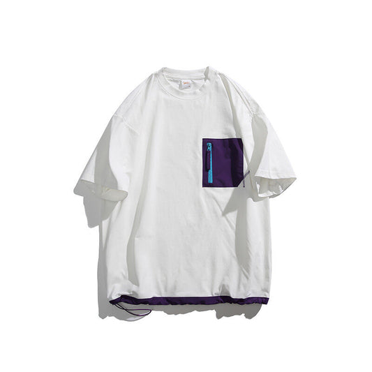 アウトドア風ポケット付き配色Tシャツ