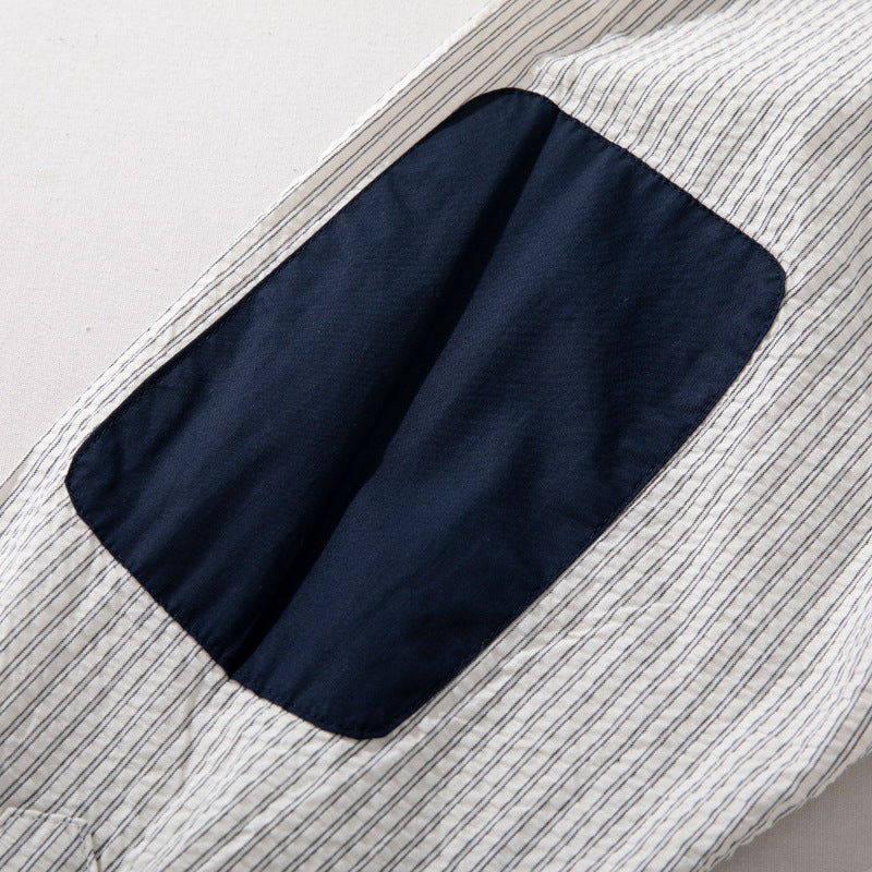 パッチ切り替え春夏メンズ長袖シャツ