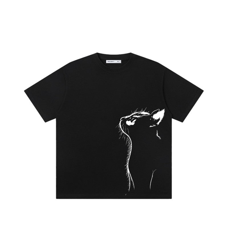 猫プリントシンプルＴシャツ2色
