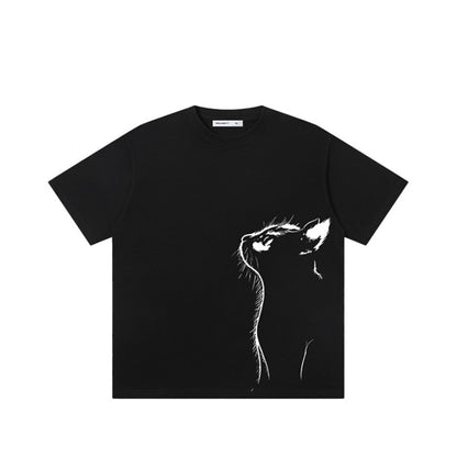 猫プリントシンプルＴシャツ2色