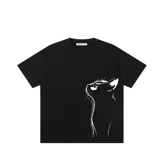 猫プリントシンプルＴシャツ2色