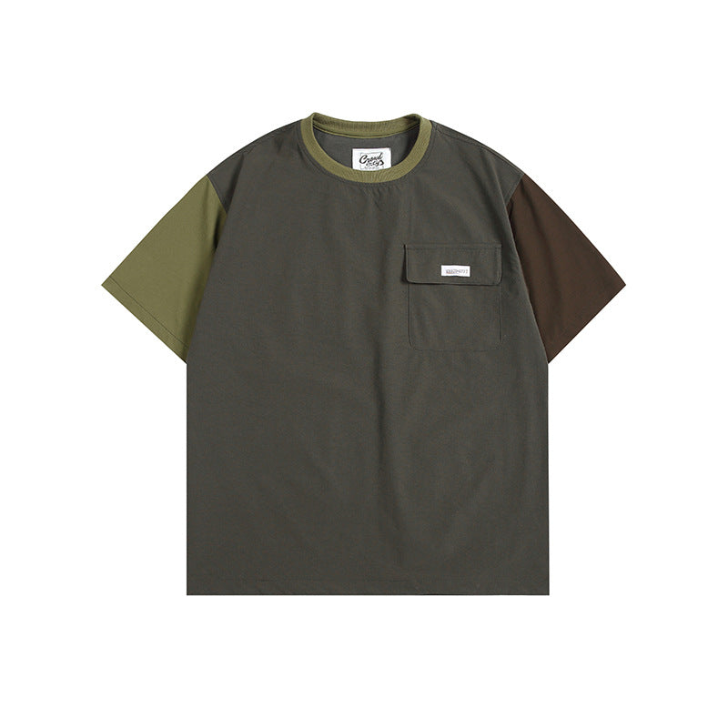 ファッション切り替えポケット半袖Tシャツ