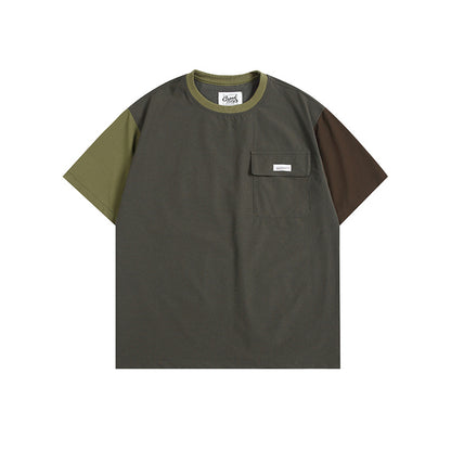 ファッション切り替えポケット半袖Tシャツ