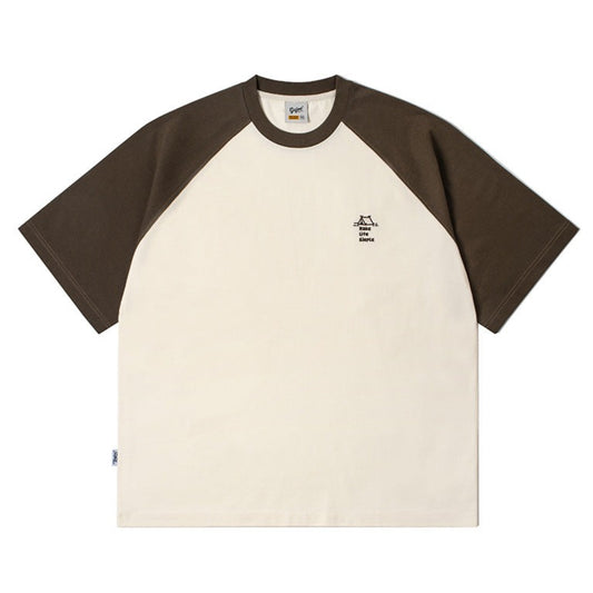 配色刺繍ラグラン スリーブ半袖Tシャツ