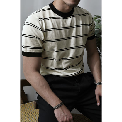 定番横ストライプ通勤高品質ニットTシャツ
