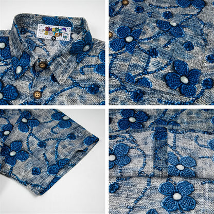 立体フラワー刺繍オープンカラーシャツ