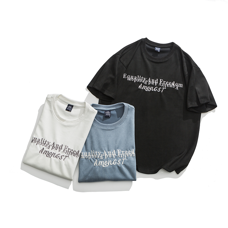 レトロスエードアルファベット半袖Tシャツ